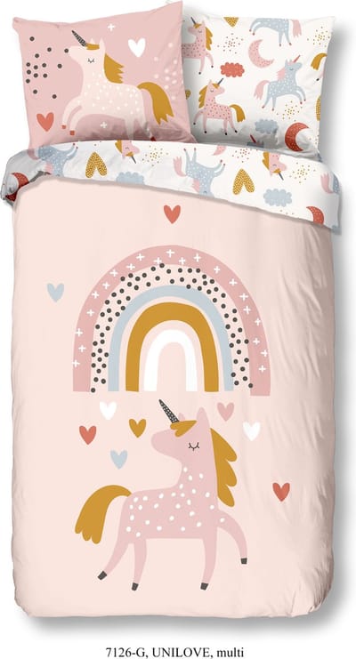 Good Morning dekbedovertrek eenhoorn en regenboog - 1 persoons 140x200/220 cm - Multi - 100% Katoen renforc�