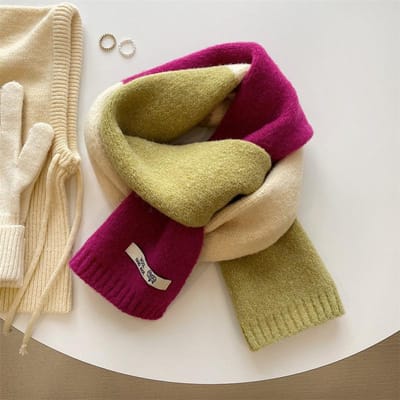 Laide'S Sjaals Koreaanse Contrasterende Kleur Zoet Eenvoudig Veelzijdig Winter Gebreid Verdikt Fluweel Hoge Kwaliteit Luxe Sjaal beige
