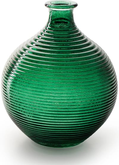 Jodeco Bloemenvaas/flesvaas - groen - bolvorm met ribbel - 16 x 20 cm