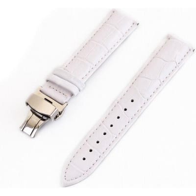 Bracelets de montre en cuir véritable 12 13 14 15 16 17 18 19 20 21 22 24mm Bracelet de montre en Grain de Crocodile Bracelet à boucle papillon Bracelet ceinture 14mm blanc