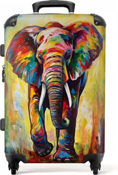 NoBoringSuitcases.com® Koffer - Olifant - Olieverf - Dieren - Regenboog - Koffer - Reiskoffer - Trolley - Handbagage - TSA slot - Past binnen 55x40x20 cm en 55x35x25 cm - Lichtgewicht - Hardcase - Cabin size - Kofferslot