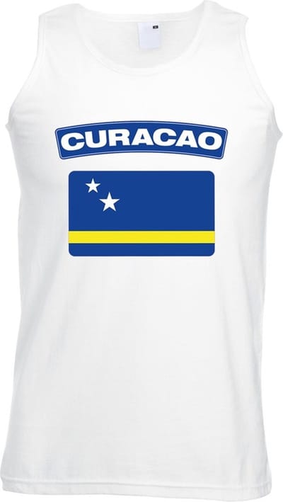 Singlet shirt - tanktop - Curacao vlag - wit - heren - landen - supporters S