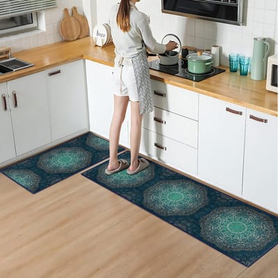 Vloerkleed Keukenloper set 65x180 & 60x100 cm - Deurmat binnen - Halloper set - Gold mandala - Wasbaar Antislip Zacht Tapijt