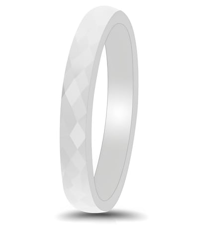 Witte ring keramisch - Hamerslag glanzende structuur Mauro Vinci Unisex ringen - met geschenkverpakking - maat 10