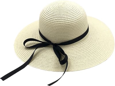 RAMBUX® - Zonnehoed Dames - Melkwit - Rieten Strandhoed - Strohoed UV Werend - Hoed Verstelbaar & Vouwbaar - 55-58 cm