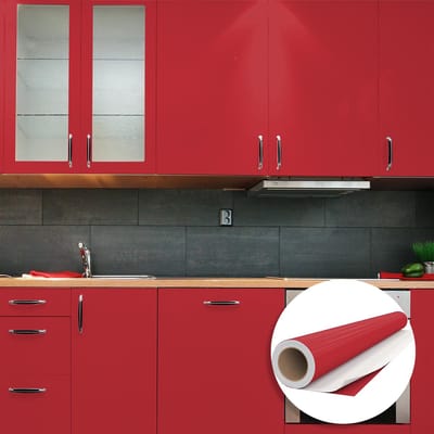 Waterdichte zelfklevende vinylfolie op rol per meter - Afwasbare sticker voor keuken, meubels, kasten, deuren - 60 cm x 6 m - Kersenrood