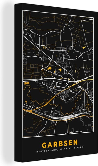 Canvas Schilderij Garbsen - Goud - Plattegrond - Duitsland - Stadskaart - Kaart - 20x30 cm - Wanddecoratie