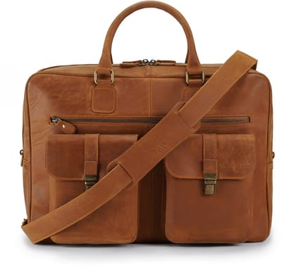 DE LAMASSU® ( Kian ) leren laptoptas 17 inch – unisex XL business tas met trolleyband, 2 voorvakken & schouderriem – grote leren aktetas voor kantoor, werk en reizen