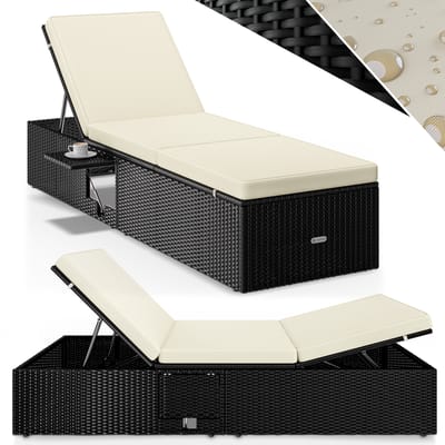Casaria Ligbed - Verstelbaar Klaptafel Polyrattan 200x58 - Zwart Crème