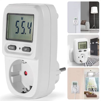 Energiemeter - Stroomverbruikmeter - voor Nauwkeurige Energieberekening - Voor Binnen - ABS - Geaard - 10.8 x 6.4 x 7.4 cm - LCD Display - Gebruiksvriendelijk - Verbruiksmeter - Energiekosten - Stopcontact - Kwh Meter - Elektriciteitsmeter