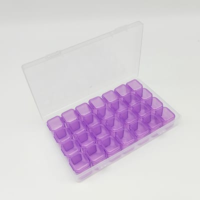 Opbergdoos - Diamond painting organizer - 28 vakjes - Kralen opbergbox - Transparant paars - Sorteren op kleur - 17x10cm Jonyx