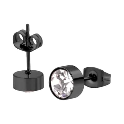 Aramat Jewels | Oorbellen | Zwarte Kristal Oorbellen Staal | 7mm | | | |7mm | Staal | Kinderen, Volwassenen | Verkleurd niet