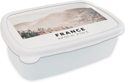 Broodtrommel Wit - Lunchbox - Brooddoos - Frankrijk - Bos - Bergen - 18x12x6 cm - Volwassenen