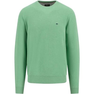 Fynch-Hatton Trui O-Neck Uni Color Cotton Structure Turf Green / male