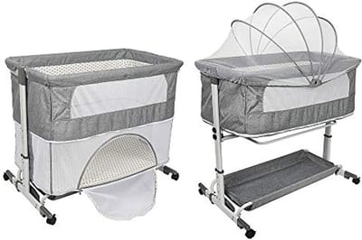 Kinderbed en Box - Multifunctioneel ledikant - Veilig slapen - 4-in-1 ontwerp - 113 x 66 x 84 cm - Grijs