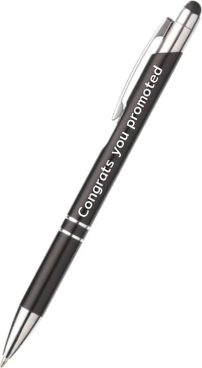 congrats you promoted pen - zwart - gegraveerd - Quotes pennen - collega - pen met tekst - leuke pennen - grappige pennen - werkpennen - stagiaire cadeau - cadeau - bedankje - afscheidscadeau collega - welkomst cadeau - met soft touch