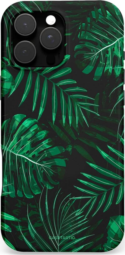 Casetastic hoesje geschikt voor Apple iPhone 16 Pro Max - MagSafe - Dubbellaagse bescherming - Jungle blad - Fashion Case - Donkergroen Zwart