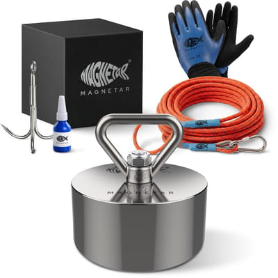 Magnetar Barbarian Pakket - Vismagneet - Allround 360° 1600kg Magneet - Touw, Handschoenen en Dreghaak - Magneetvissen