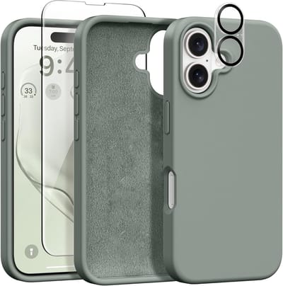 Solid hoesje Soft Touch Liquid Silicone Flexible TPU Rubber + Screenprotector - Camera Lens - Geschikt voor: iPhone 16 - Middernachtgroen