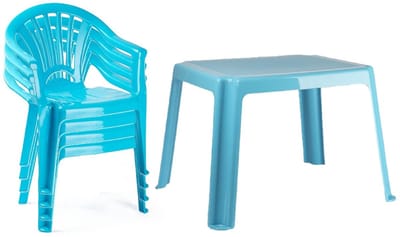 Plasticforte Tuinstoelen en tafel set voor kinderen - kunststof - lichtblauw - met 4x stoelen - buiten/binnen