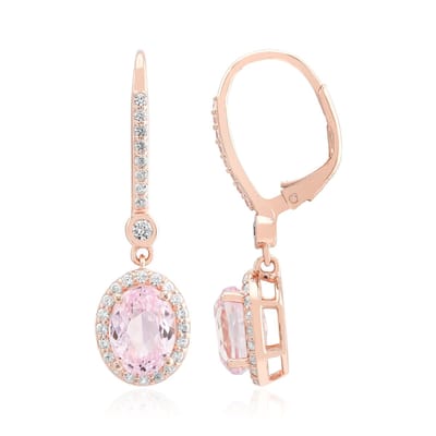 Cavill - Zilveren Oorbellen 925 Sterling Zilver Roségoud Verguld - Ovale Kunziet 8x6 mm & Cambodjaanse Zirkonia - Luxe Dames Oorbellen