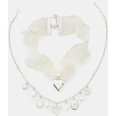 Stradivarius Set van dubbele kettingen met charms  Grijs OS