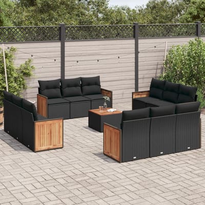 vidaXL - 13-delige - Loungeset - met - kussens - poly - rattan - zwart