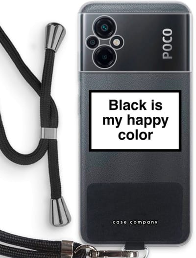 Case Company® - Hoesje met koord geschikt voor Xiaomi Poco M5 hoesje met Koord - Black is my happy color - Telefoonhoesje met Zwart Koord - Bescherming aan alle Kanten en Over de Schermrand