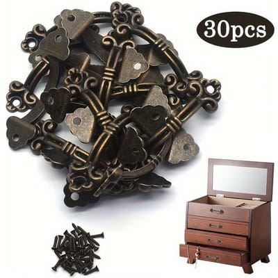 Lot de 15/30 mini poignées de tiroir en zinc - Laiton antique - Parfaites pour les boîtes à bijoux et les petits organisateurs de meubles 30pcs-With screws