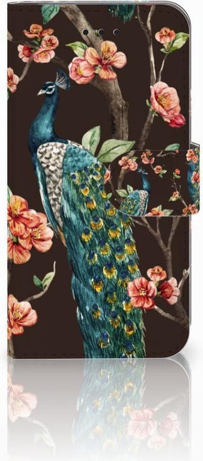 Apple iPhone X | Xs Telefoonhoesje met Pasjes Pauw met Bloemen