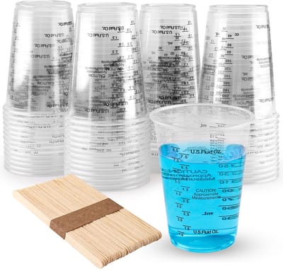 Mengbeker, 50 stuks 240 ml transparante lakmengbeker maatbeker, 50 stuks mengstaafjes voor vloeistoffen, mengen van hars, pigment, kleur