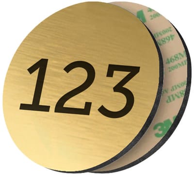 CombiCraft ronde nummerplaatjes van acrylaat goudkleurig 25 mm met tape - 1 t/m 50