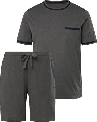 JP 1880 - Heren - Pyjama korte tweedelige set gemêleerde jersey T-shirt short - Grijs melange - Maat 3XL