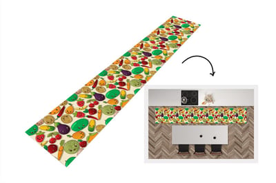 Keukenloper - Loper keuken - Kawaii - Patronen - Groente - Fruit - 300x50 cm - Keukenloper vinyl