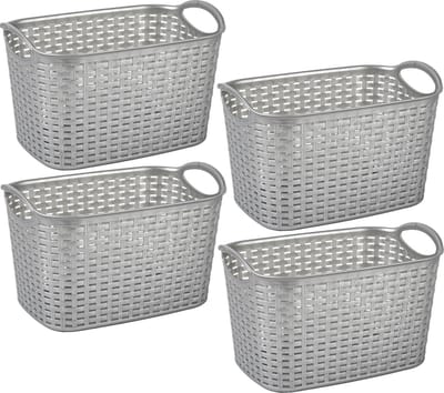 Plasticforte opbergmand/kastmandje - 4x - 19 liter - zilver - kunststof - 29 x 39 x 25 cm