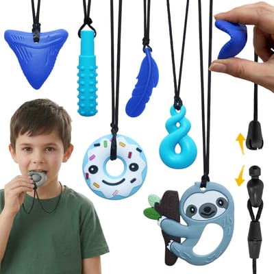 CLDY Set met sensorische bijtringen voor kinderen, therapeutische ketting, siliconen bijtring voor jongens – 6 stuks