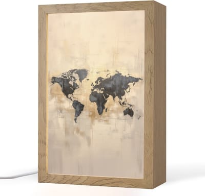 Tafellamp 20x30 cm - LED lamp - Wereldkaart - Goud - Zwart - Abstract - Decoratieve tafellampen - Dimbaar - Tafellampje slaapkamer - Woonkamer binnen