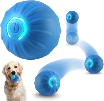 ECTEATOY® Huisdierenspeelgoed - Interactieve rollende ledbal - Oplaadbaar via USB-C - Strepen - Voor katten en honden - Interactief spel - Blauw