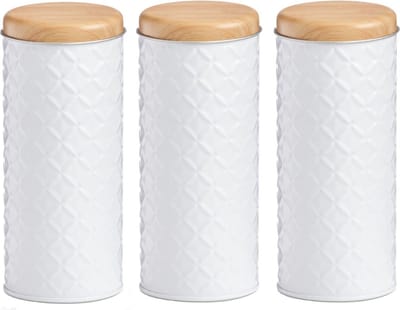 Zeller voorraad/bewaar blik voor koffiepads - 3x - wit - 18 x 7,5 cm - 1 liter - opbergblik