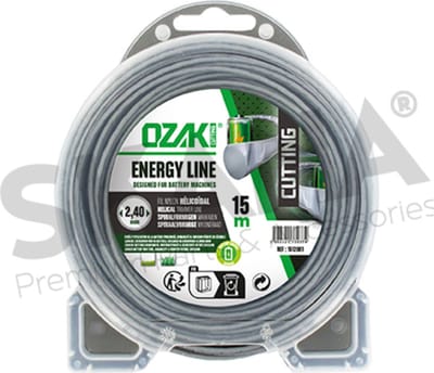 Blister nylon maaidraad Ozaki premium rond. Gepatenteerd ontwerp voor optimale gebruiksduur van de accu. Lengte : 15 m, Ø: 1,60mm.