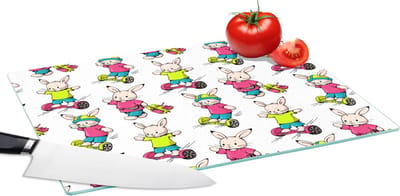 Glazen Snijplank - 39x28 - School - Konijnen - Dieren - Kinderen - Patronen - Snijplanken Glas