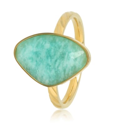 My Bendel - Goudkleurige Ring met Amazonite Edelsteen - Goudkleurige Ring - Amazonite Edelsteen - Uniek en Elegant - met Luxe Cadeauverpakking | Sieraden Voor Dames | Maat 17.00 Mm / Maat 53