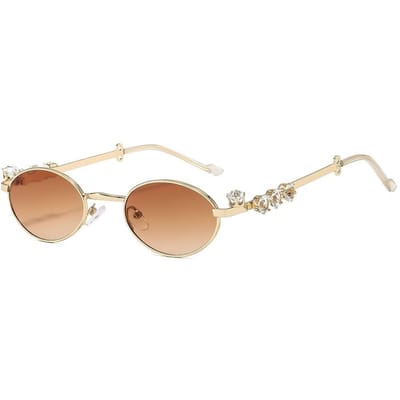 Premium Diamant Metaal Bril Ovaal Vormig Montuur Zonnebril voor Voor Vrouwen Klein Vormig Montuur Zonlicht Bril UV400 Retro Bril