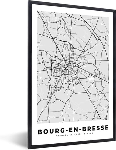 Fotolijst incl. Poster - Bourg-en-Bresse – Plattegrond – Frankrijk – Kaart – Stadskaart - 40x60 cm - Posterlijst