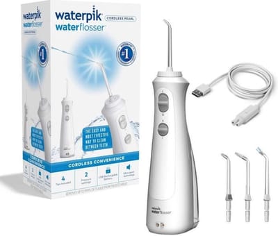 Tandheelkundige Jet - WATERPIK - WF-13 Pearl - Wit - Snoerloos - Oplaadbaar - 2 drukniveaus - 4 tips