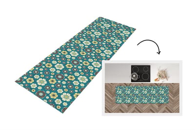Keukenloper 150x50 cm - Keukenmat vinyl Retro - Bloemen - Patronen - Blauw - Keukenmatten loper - Keuken vloerkleed tapijt