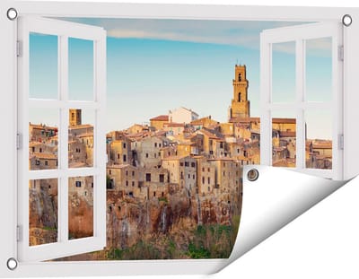 Gards Tuinposter Doorkijk Oude Stad in Toscane, Italië - 60x40 cm - Tuindoek - Tuindecoratie - Wanddecoratie buiten - Tuinschilderij