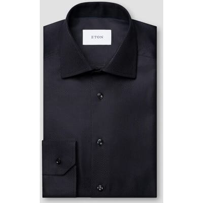 Eton Overhemd Rich Texture Houndstooth King Twill Zwart / male