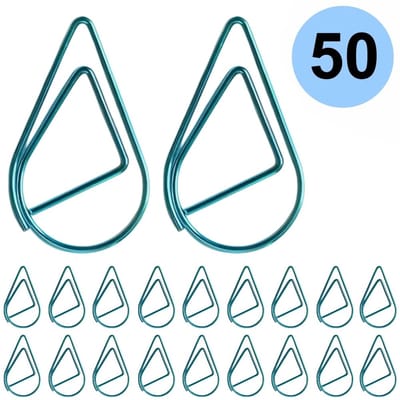 Fako Bijoux - 50x Paperclip Druppel Blauw - Druppelvormige Blauwe Paperclips - Clip Waterdrop Blauw - Sluitclip - Paperclip - Papierklem - Cadeauverpakking - Trouwen - Geboorte - 2.5cm - 50 Stuks