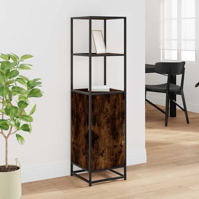 vidaXL - Hoge - kast - 35,5x35x139 - cm - bewerkt - hout - en - metaal - gerookt - eiken